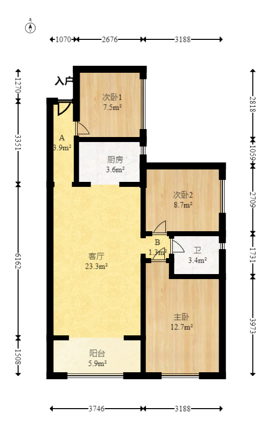 家和院  3室2厅1卫   59.80万室内图1