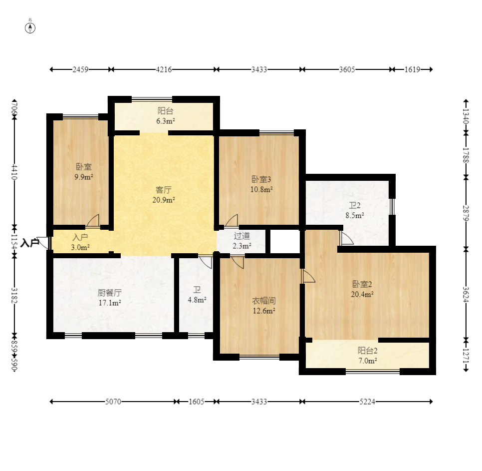 永祺西京  3室2厅2卫   228.80万室内图1