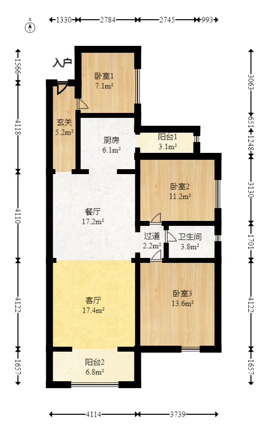 润和之悦（金泽园）  3室2厅1卫   79.80万室内图1