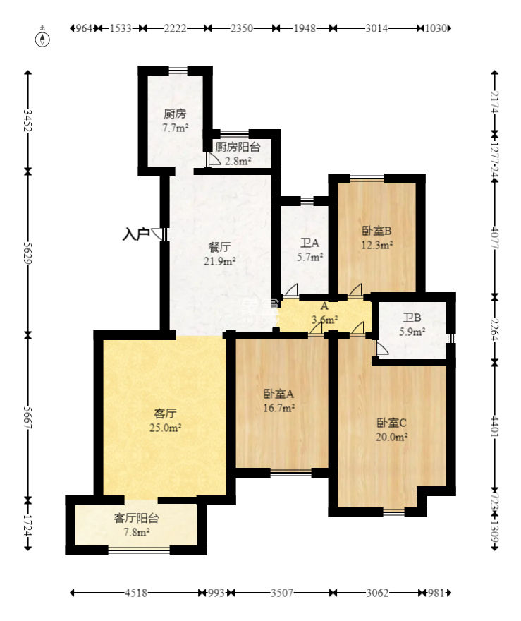 八方小区D区  3室2厅2卫   450.00万