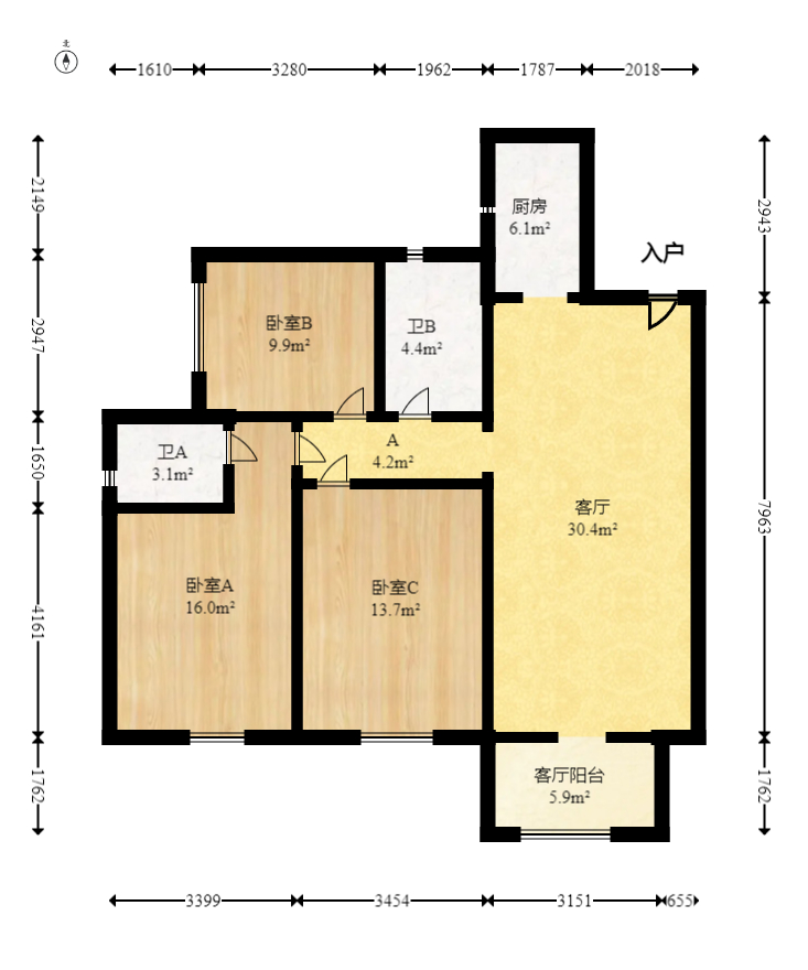 钰龙天下二期（钰龙佳园）  3室2厅1卫   245.00万室内图1