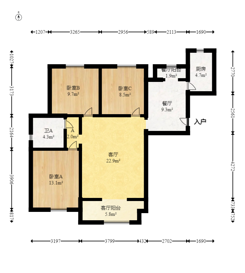 南山雍江汇（滨江国际新城）  3室2厅1卫   130.00万室内图1