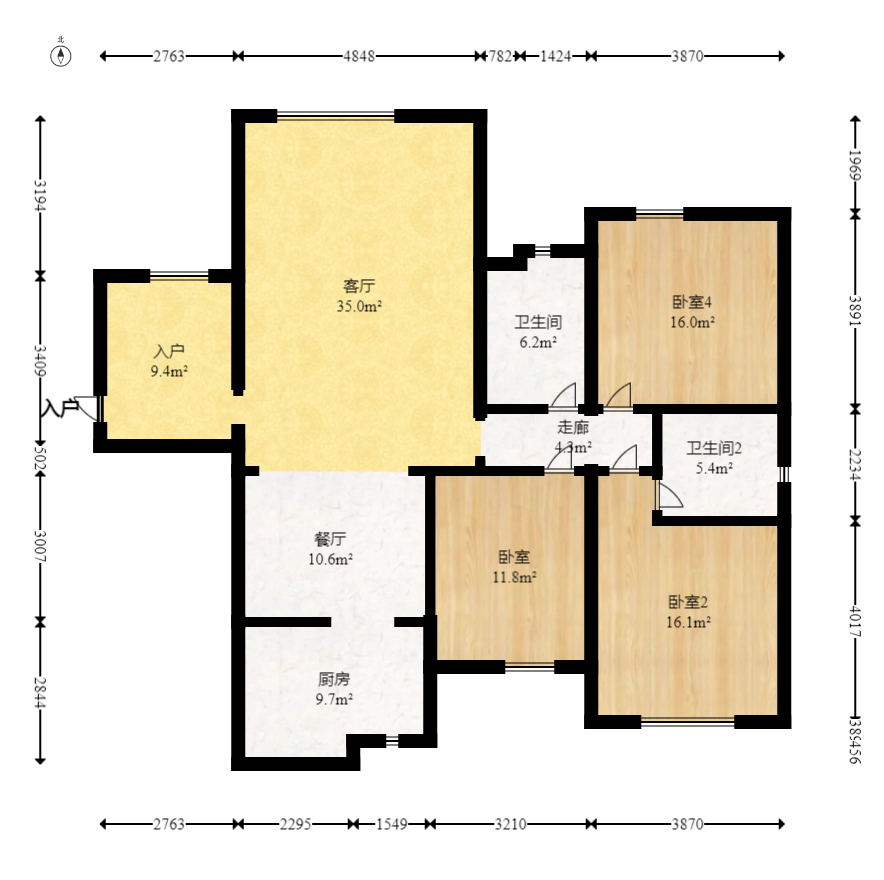 紫华郡  3室2厅2卫   73.80万室内图1