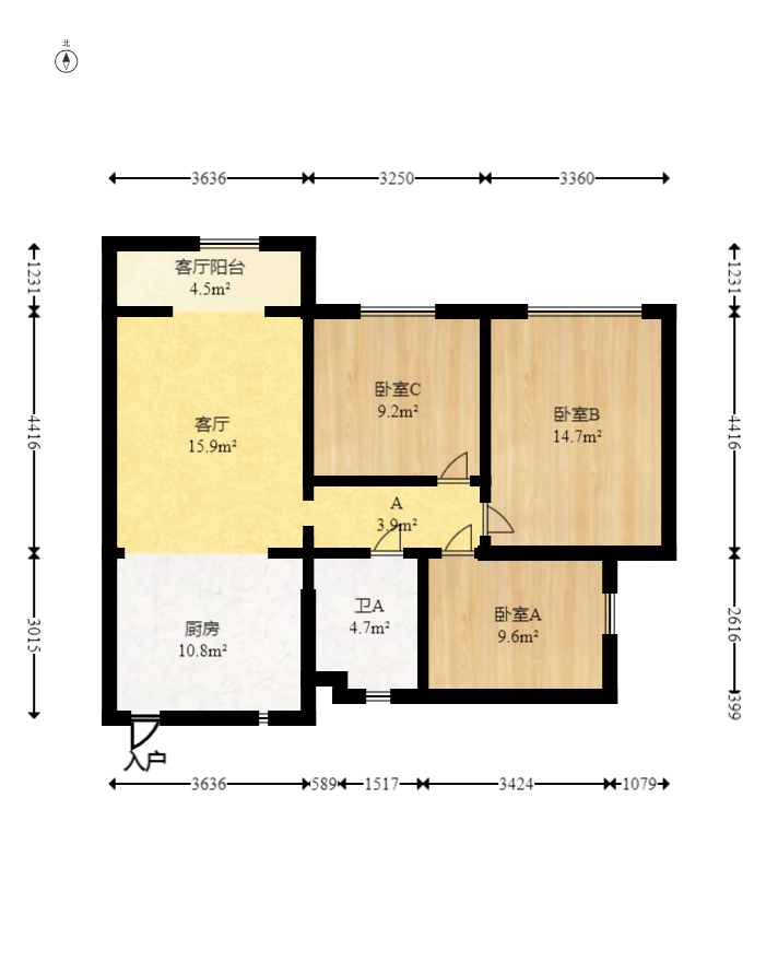 谷山庭院二期  3室2厅1卫   72.80万室内图1