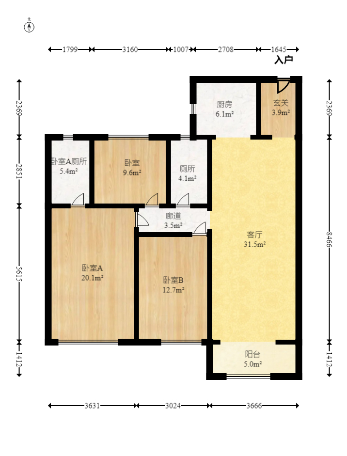 中海阅麓山二期  3室2厅2卫   198.00万室内图1