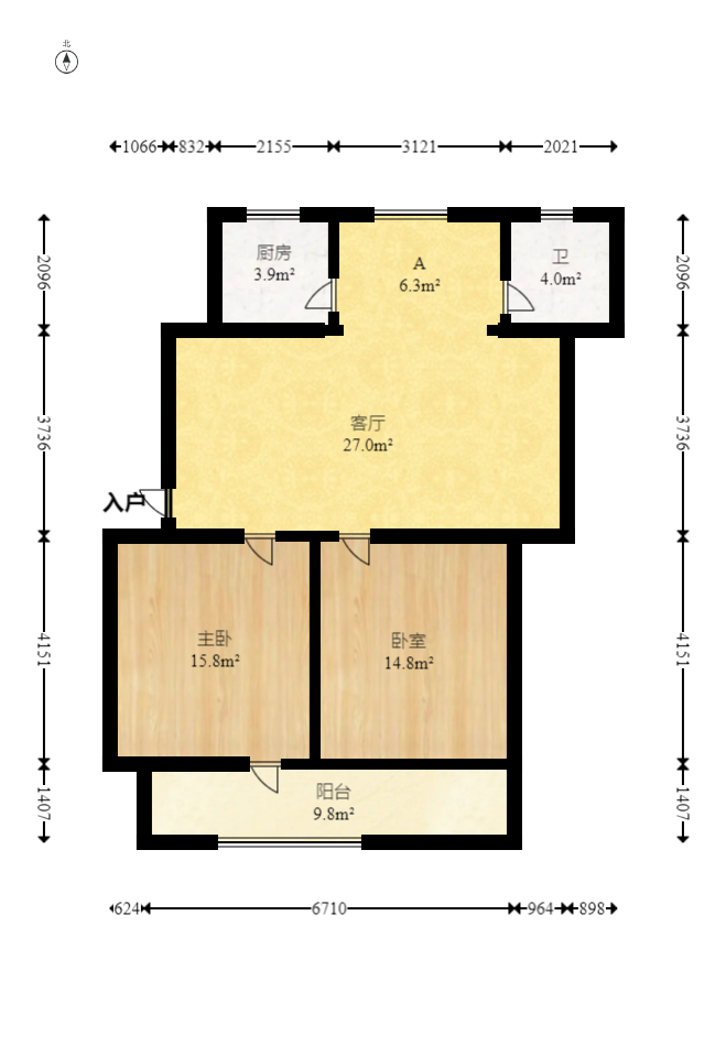 建湘南路153号  2室1厅1卫   52.80万室内图1