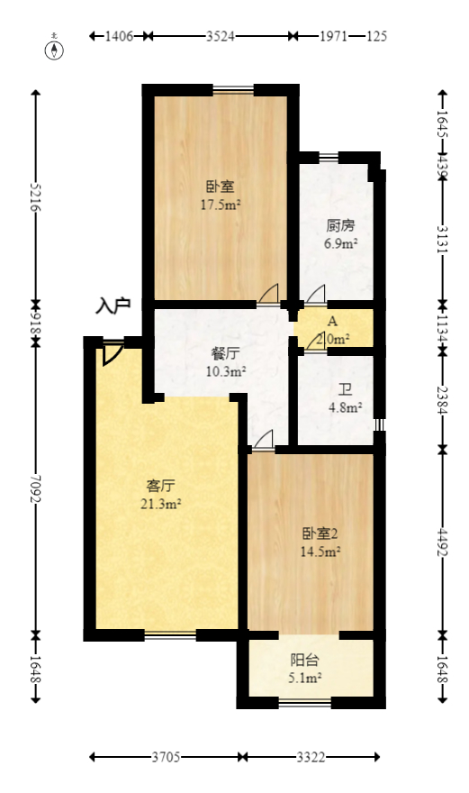 咸嘉新村嘉兴苑  2室2厅1卫   64.80万室内图1