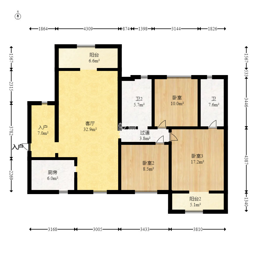 莱茵城  3室2厅2卫    120.0万