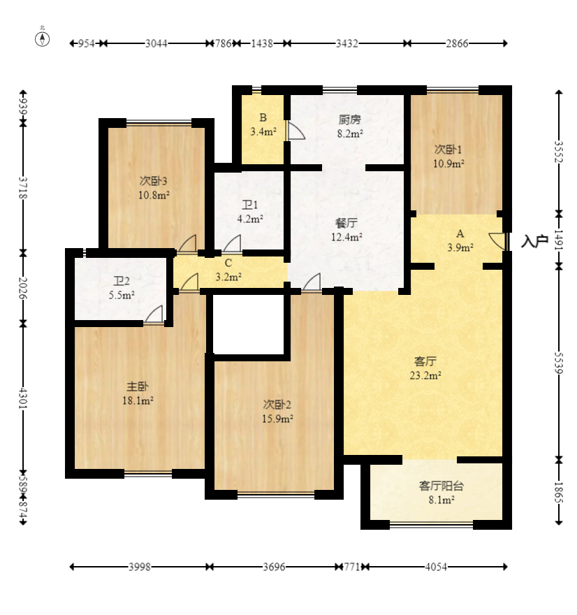 鹏基诺亚山林  4室2厅2卫    98.6万室内图1