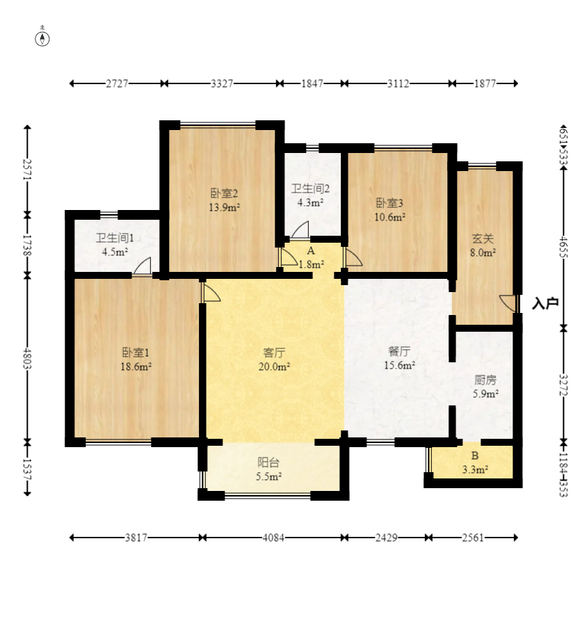 时代倾城四期 3室2厅2卫 105.0万 时代倾城四期 3室2厅2卫 105.0万户型图