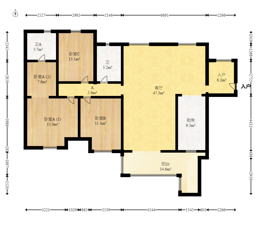 达美D6区  4室2厅2卫   166.00万室内图1
