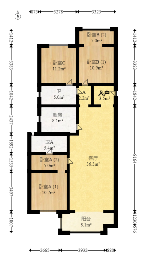 旭辉都会山  3室2厅2卫   225.00万室内图1