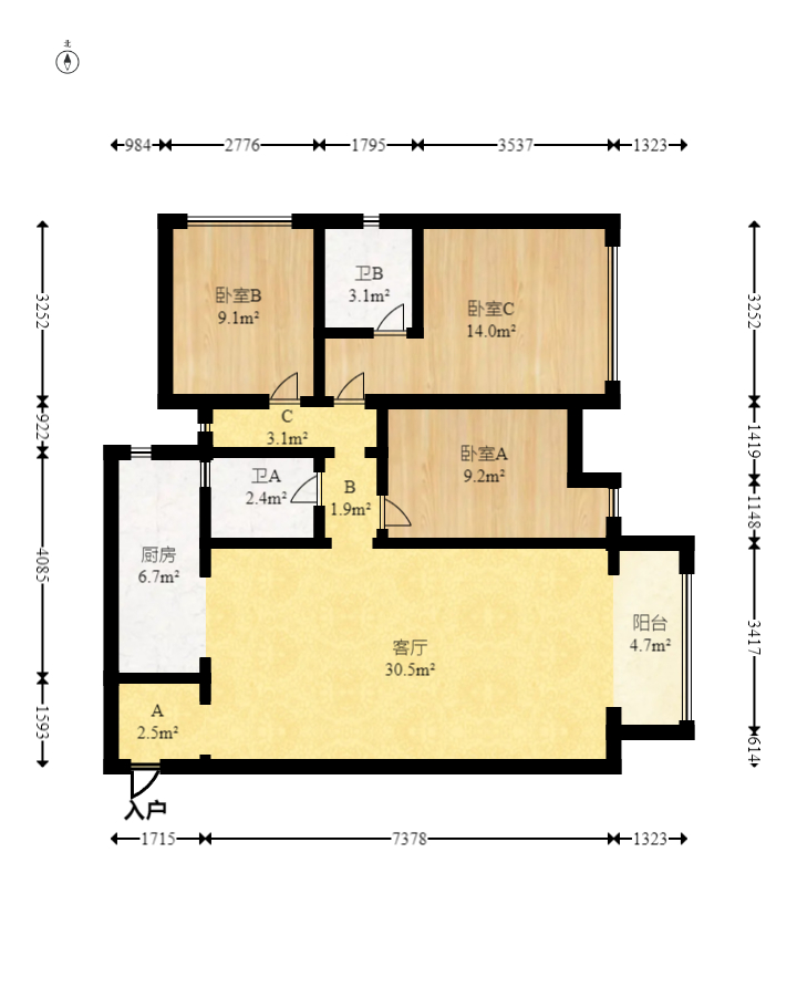 里约荟  3室2厅2卫   120.00万室内图1