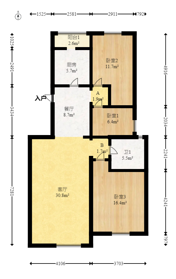 茂华禧都会  3室2厅2卫   145.00万室内图1