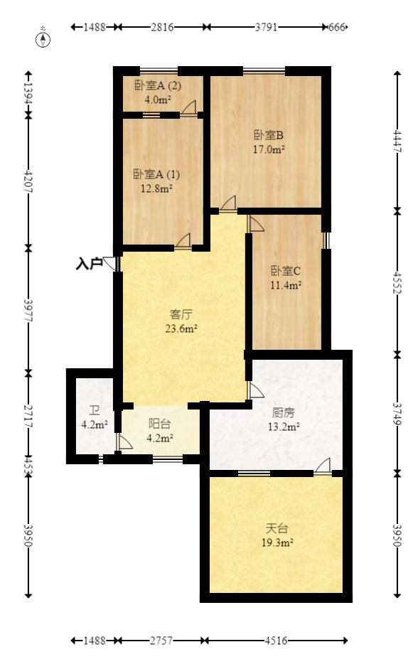 共和世家  3室2厅1卫   160.00万室内图1