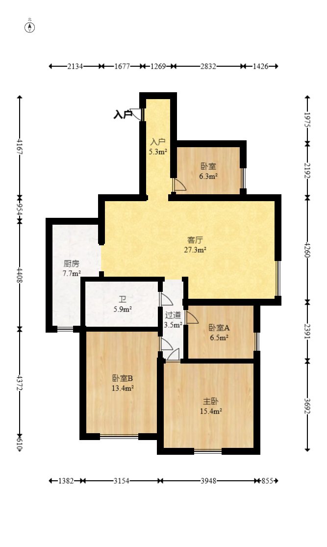 泊林晶城 3室2厅1卫 68.0万 泊林晶城 3室2厅1卫 68.0万户型图