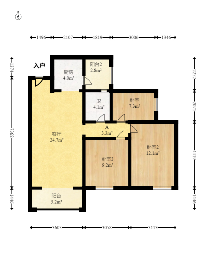 长房云时代  3室2厅1卫   77.80万室内图1