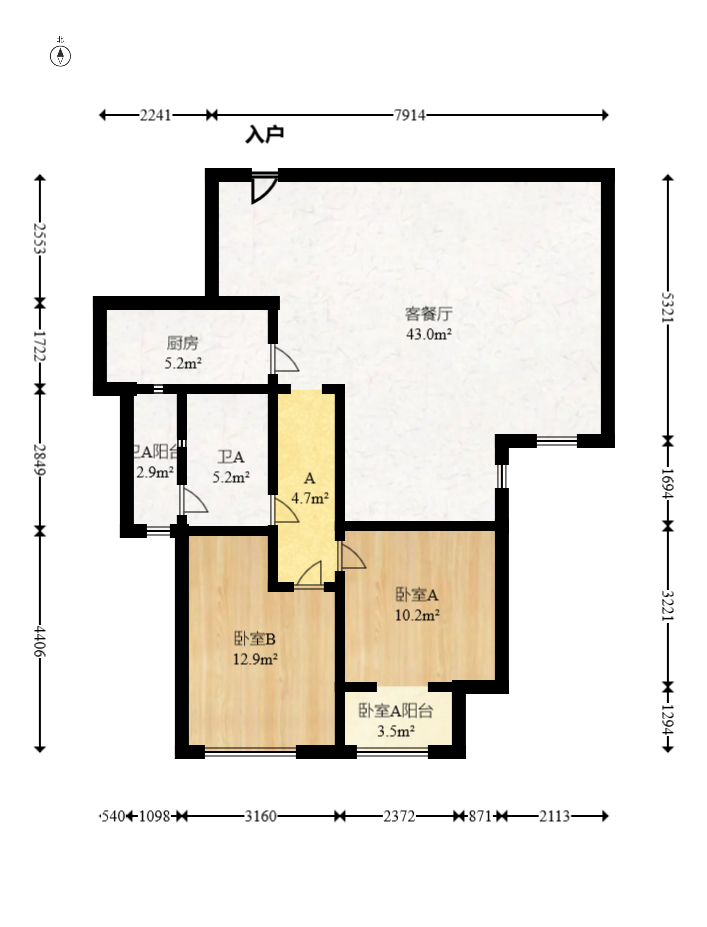 南山雍江汇（滨江国际新城）  3室2厅1卫   121.00万室内图1