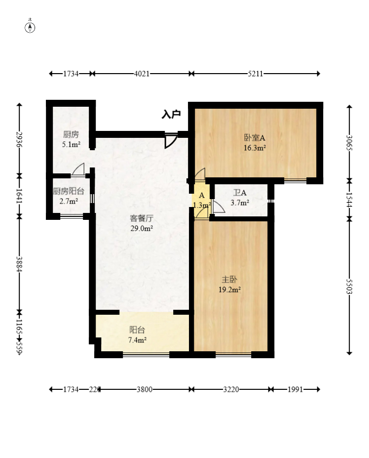 滨江金座  2室2厅1卫   126.00万室内图1