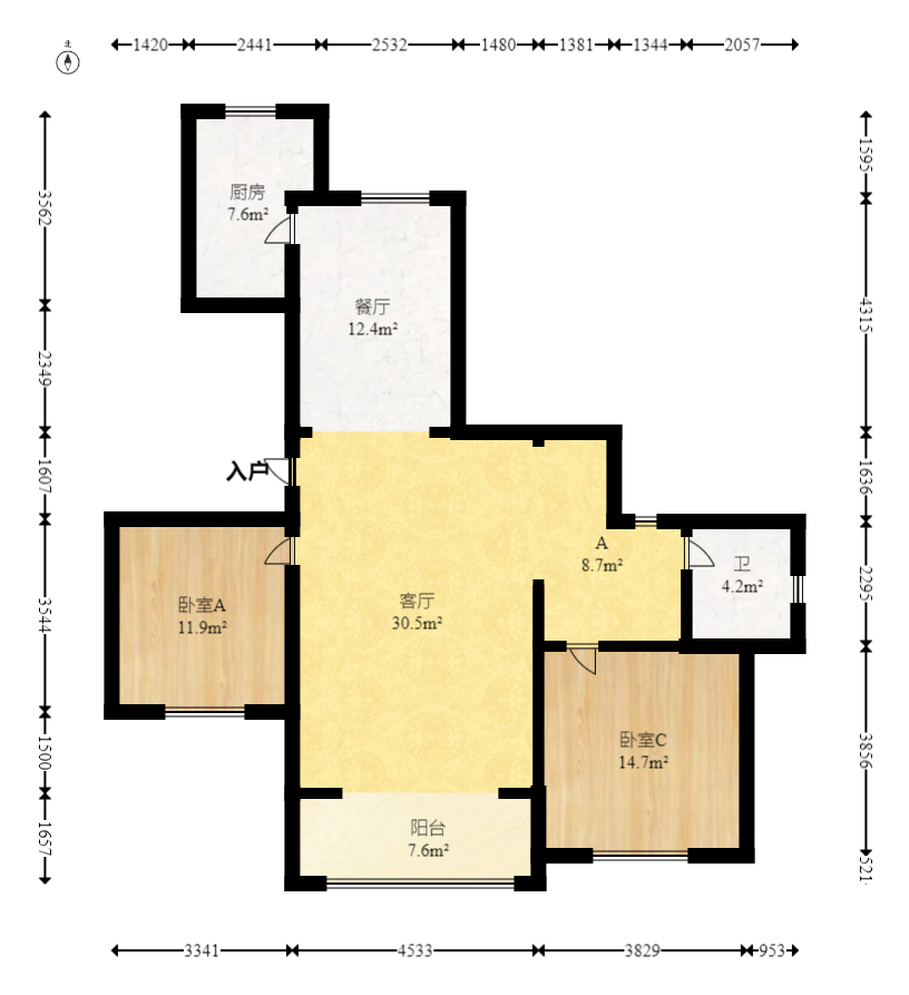 五矿万境蓝山 3室2厅2卫 190.0万 五矿万境蓝山 3室2厅2卫 190.0万户型图