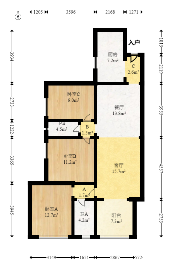 汇金城/嘉华城（二期、三期）  3室2厅2卫   108.00万室内图1