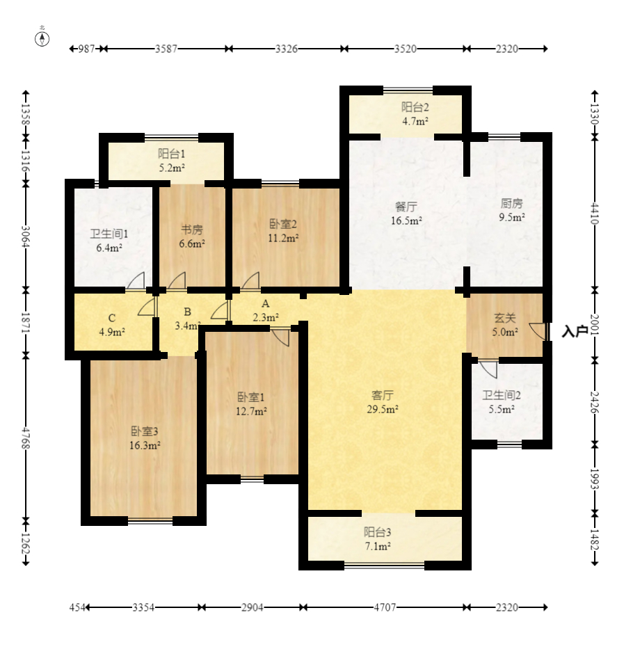 长沙玫瑰园  4室2厅2卫   120.00万室内图1