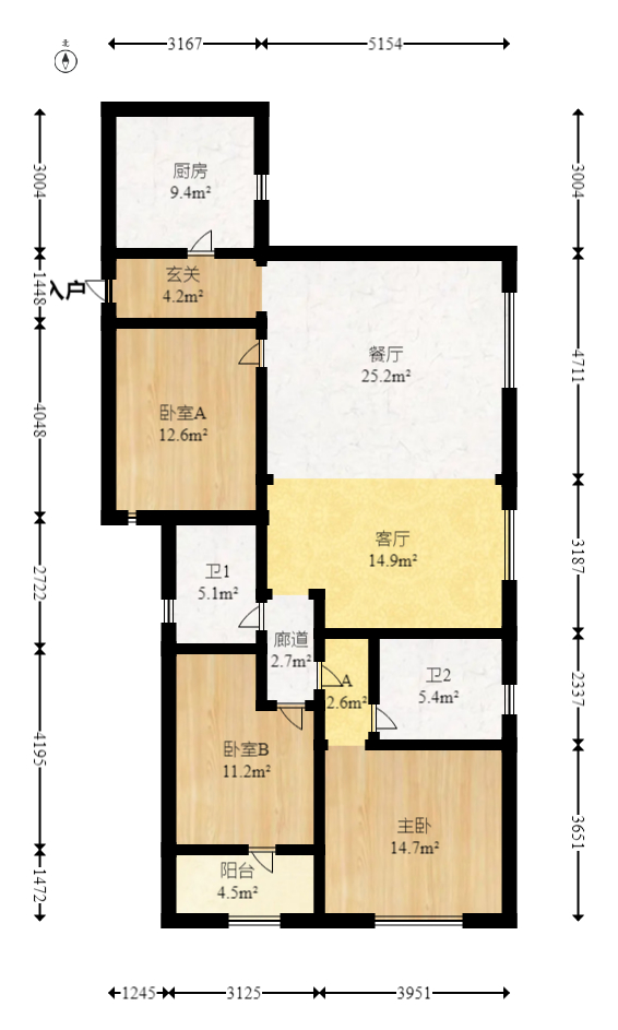 邦盛水岸御园  3室2厅2卫   88.00万室内图1