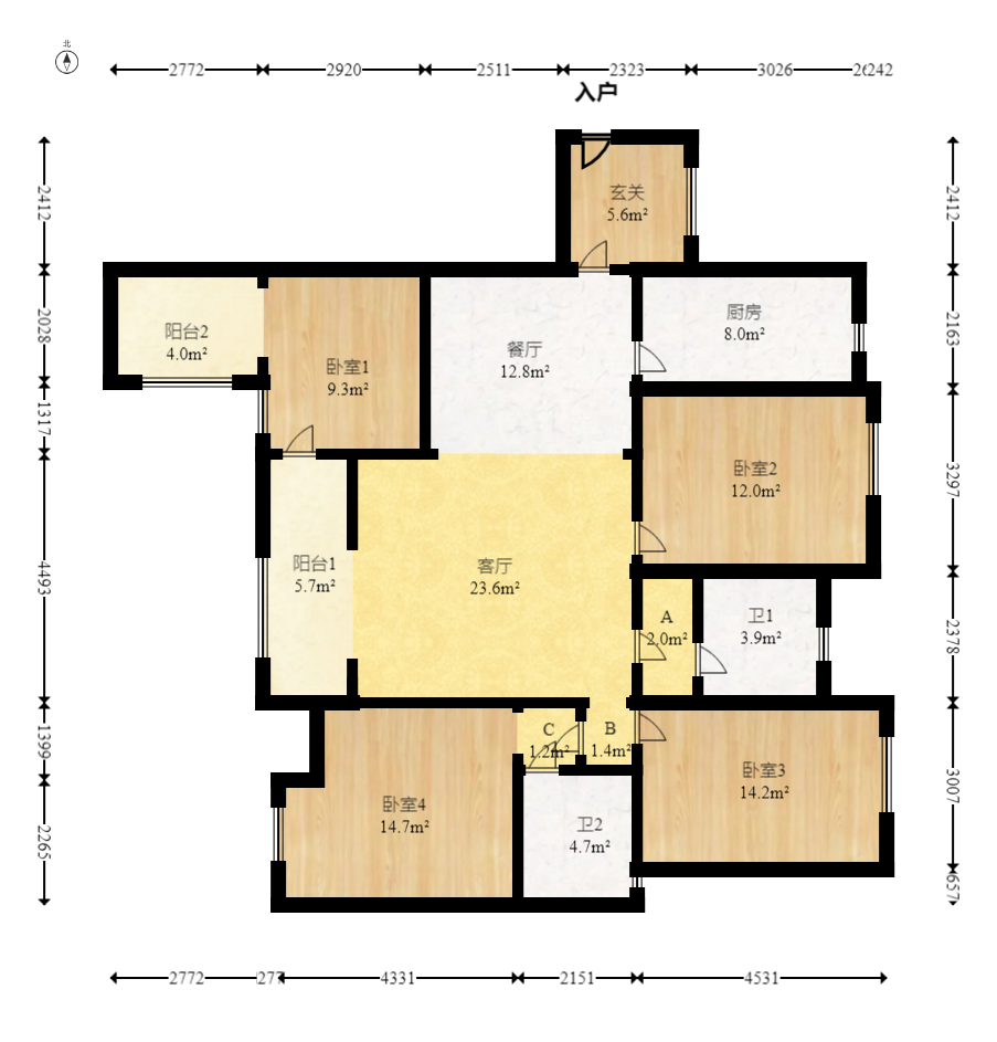 潤和又一城  4室2廳2衛(wèi)    99.8萬室內(nèi)圖1