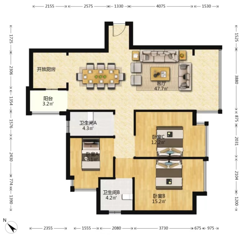 新桂广场 3室2厅2卫 53.80万 新桂广场 3室2厅2卫 53.80万室内图