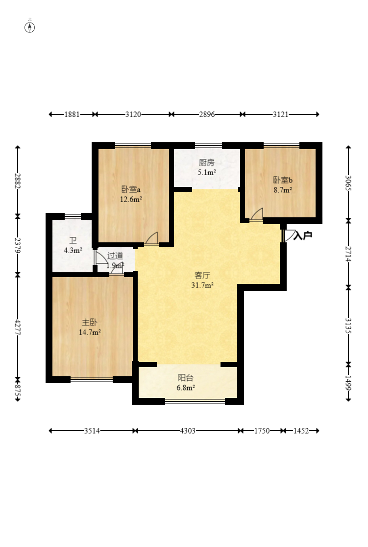 澳海瀾庭  3室2廳1衛(wèi)    65.0萬室內(nèi)圖1