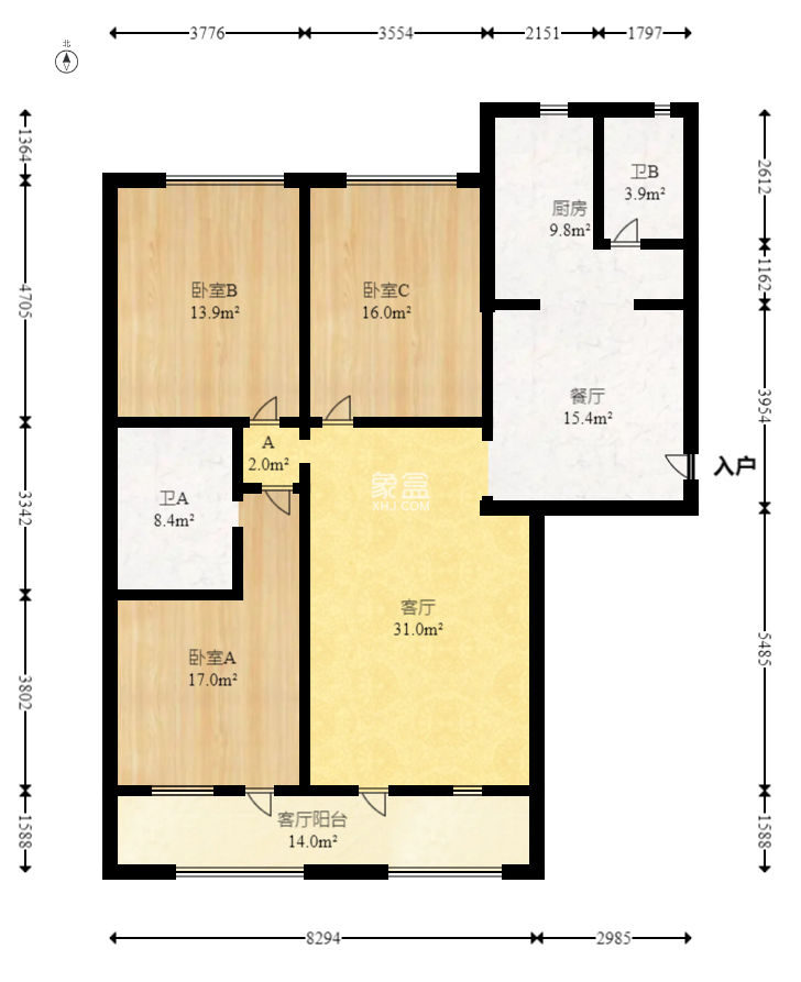 八方小区C区  3室2厅1卫   450.00万