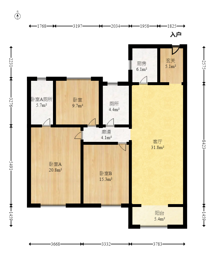 中海阅麓山二期  3室2厅2卫   188.00万室内图1