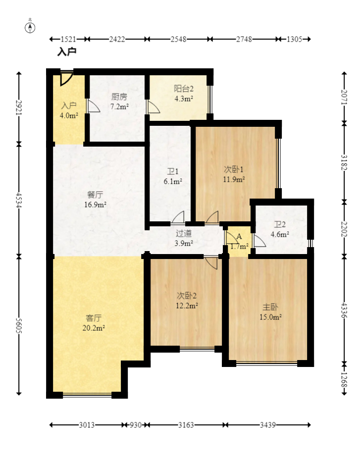 北辰三角洲E3区  3室2厅2卫    166.0万室内图1