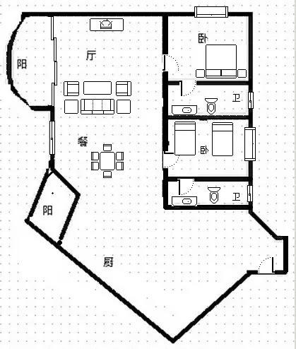 汇凯花园  2室2厅2卫   385.00万客厅