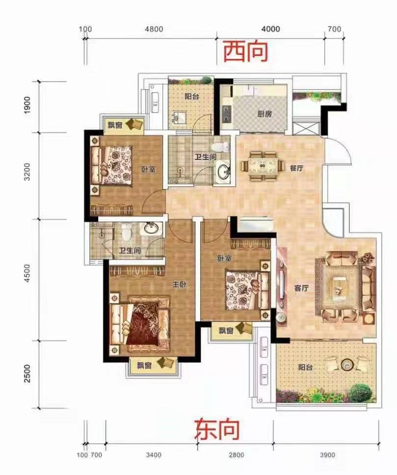 鸿坤理想假日  3室2厅2卫   295.00万客厅