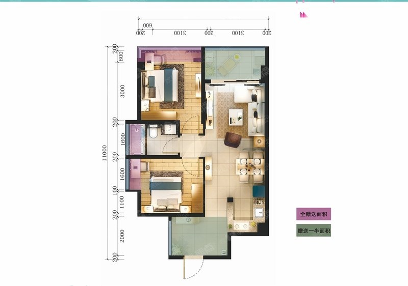 京海成鹿港溪山  2室2厅1卫   280.00万客厅