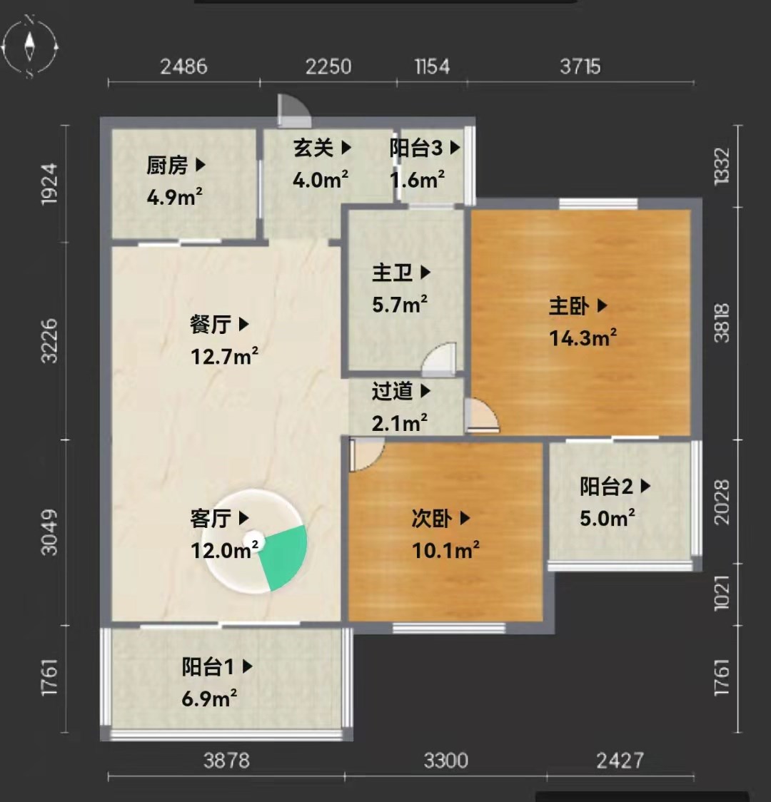 天泽湖畔  2室2厅1卫   300.00万客厅