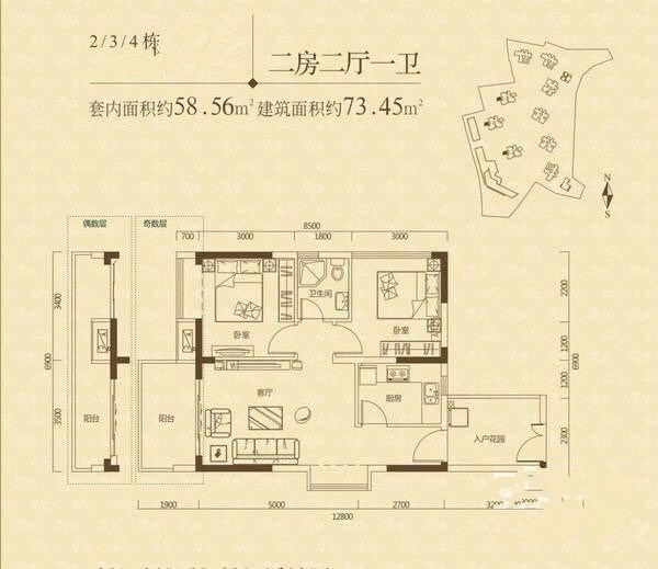 京海成鹿港溪山  2室1厅1卫   3500.00元/月