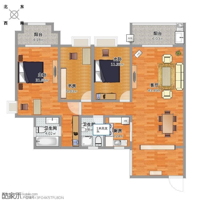 同心家园五期海螺花园南区  3室2厅2卫   3700.00元/月室内图