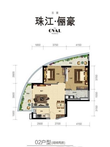 珠江俪豪  2室2厅1卫   305.00万客厅