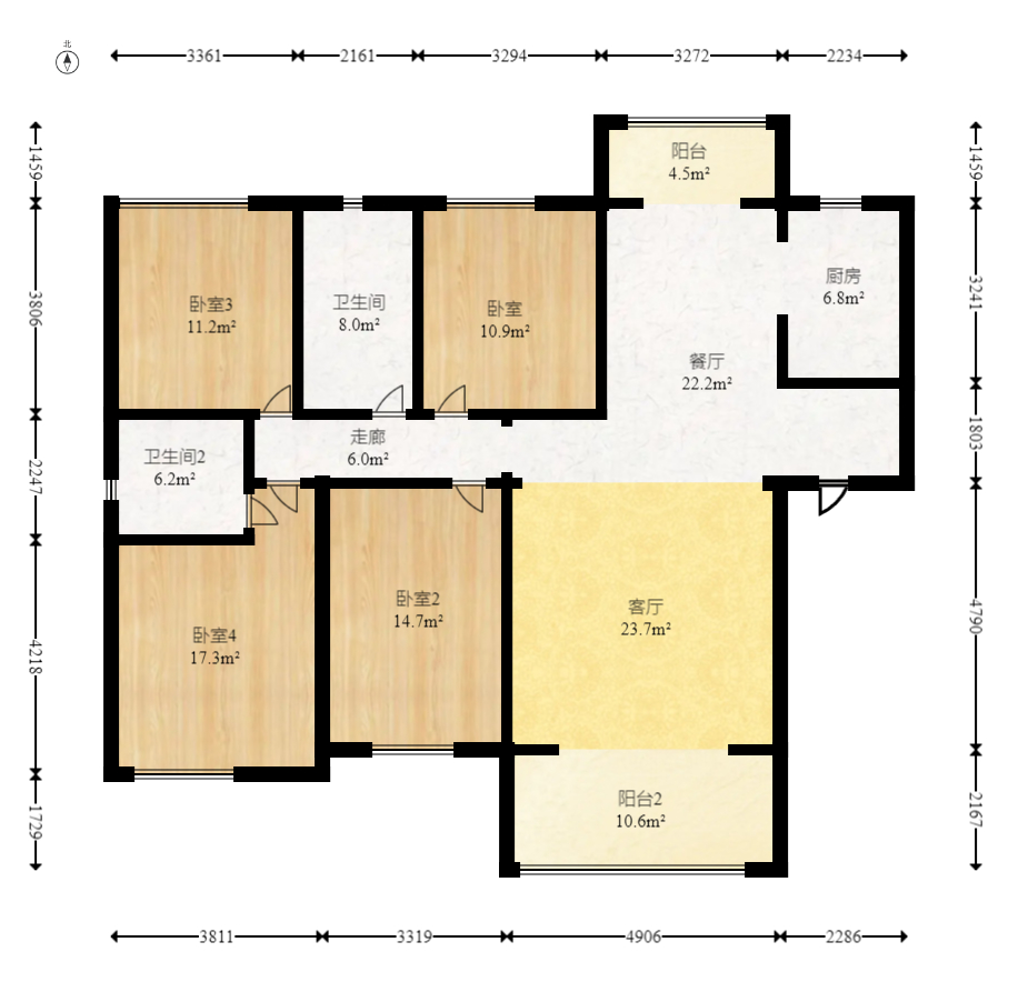 日盛湖湘花苑 4室2厅2卫 95.8万 日盛湖湘花苑 4室2厅2卫 95.8万户型图