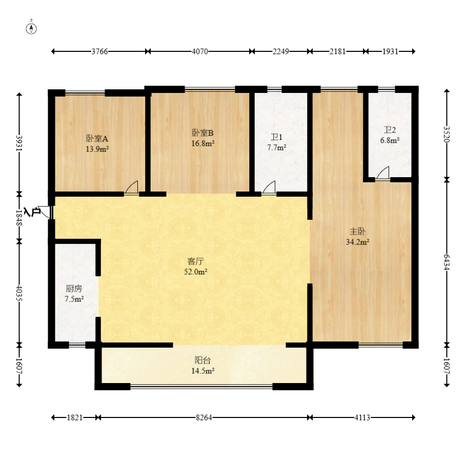 建投象山国际  4室2厅2卫   162.80万室内图1
