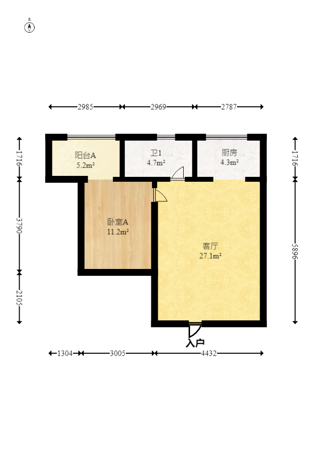 湘核佳苑  1室1厅1卫   42.00万室内图1