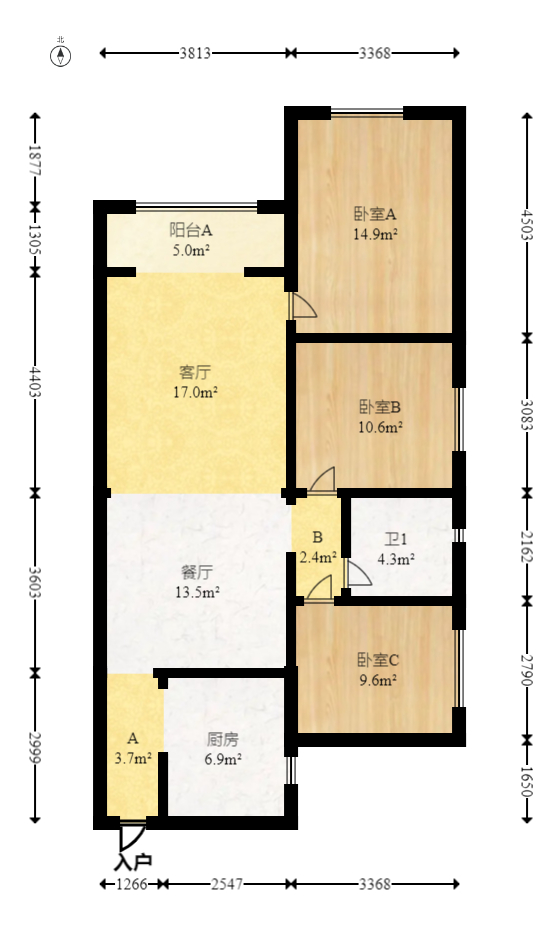 万科金域华府一期  3室2厅1卫   110.00万室内图1