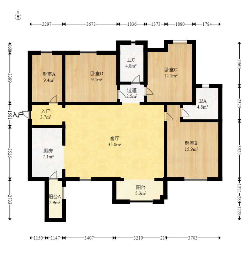 富春山  4室2厅1卫   79.80万室内图1