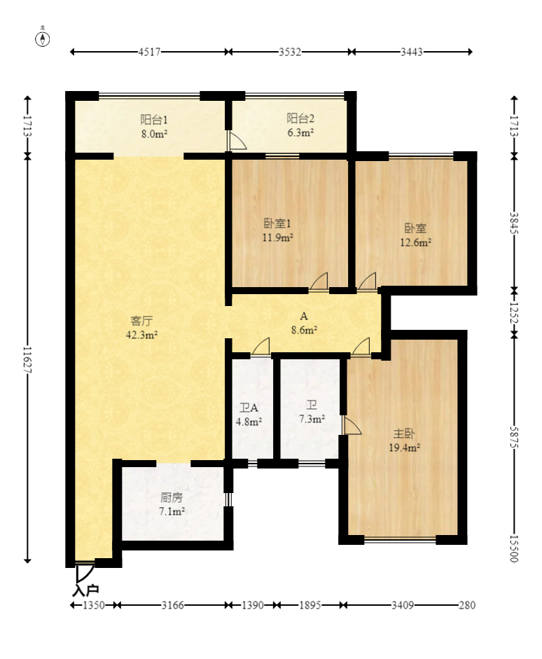 万顺家园  3室1厅1卫    130.0万室内图1