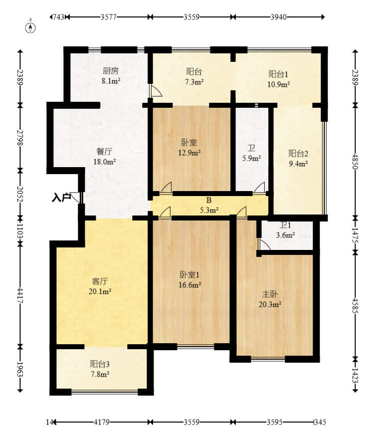 艾美潇湘 3室2厅2卫 102.0万 艾美潇湘 3室2厅2卫 102.0万户型图