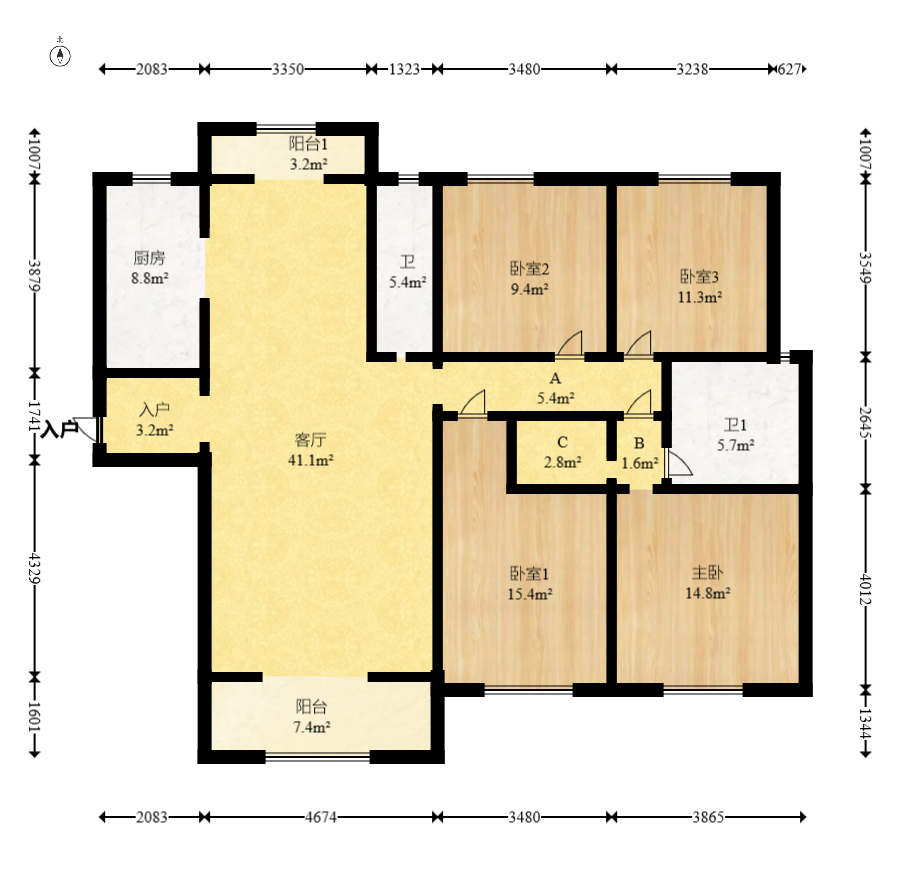 三一街区  4室2厅1卫    107.96万 三一街区  4室2厅1卫    107.96万户型图