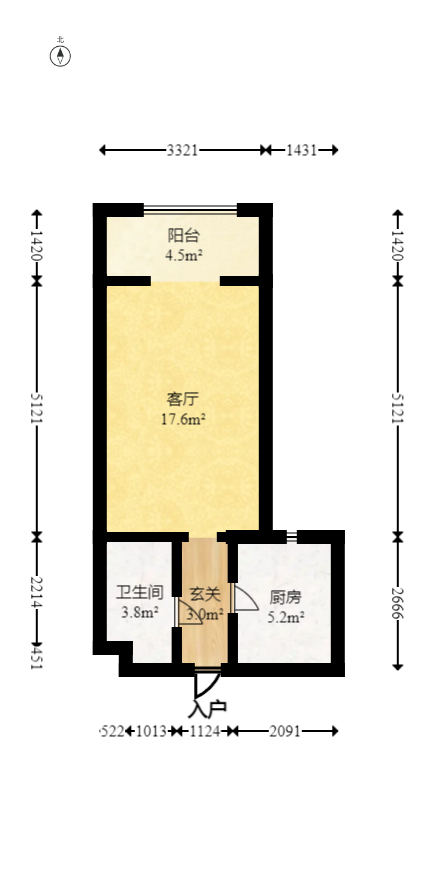 中海新城熙岸（中信新城五期）  1室1厅1卫   33.00万室内图1