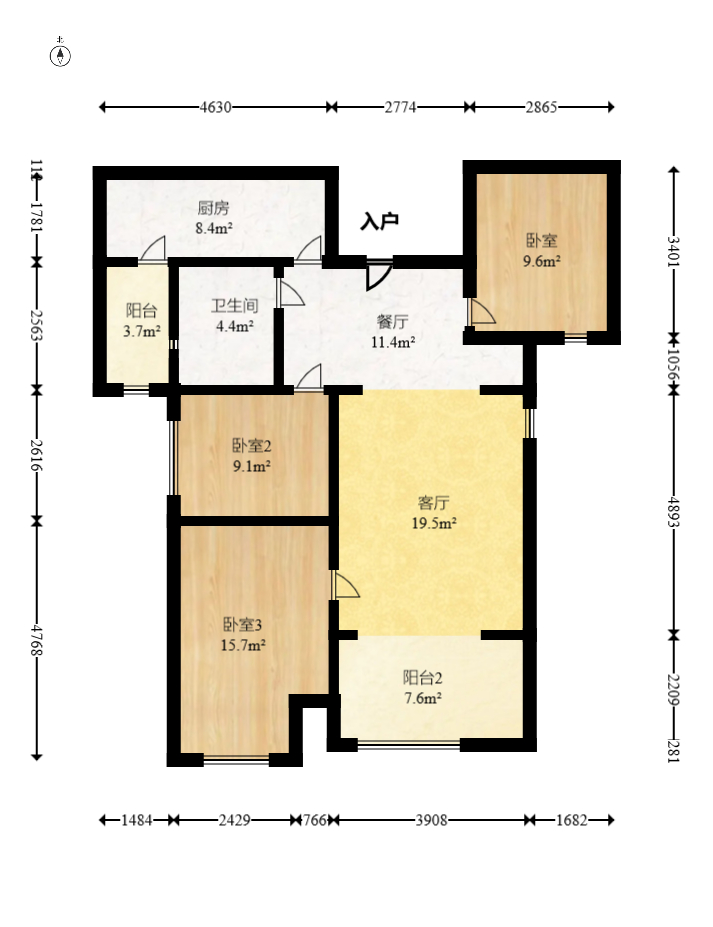 旭辉华庭  3室2厅1卫   49.80万室内图1